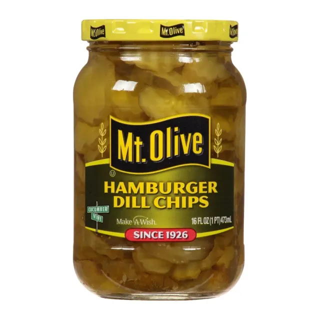 Mt. Olive Hamburger Dill Chips, front of pack