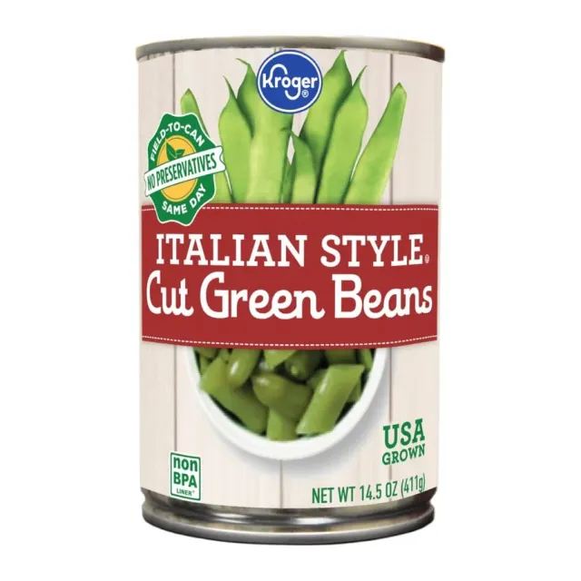 Kroger Italian style cut green beans, front of pack