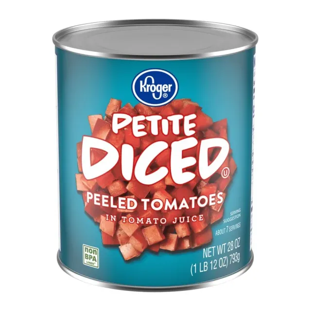 Kroger Petite diced peeled tomatoes, front of pack