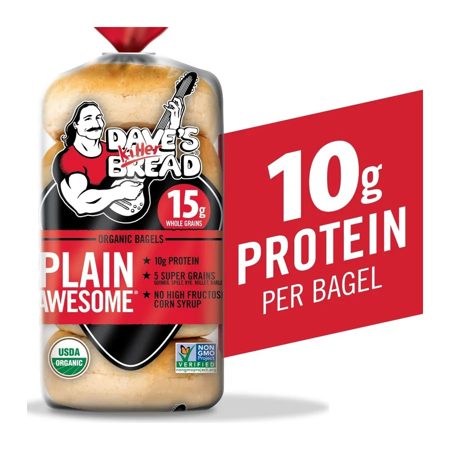 Dave's Killer Bread Organic Plain Awesome Bagel, front of pack