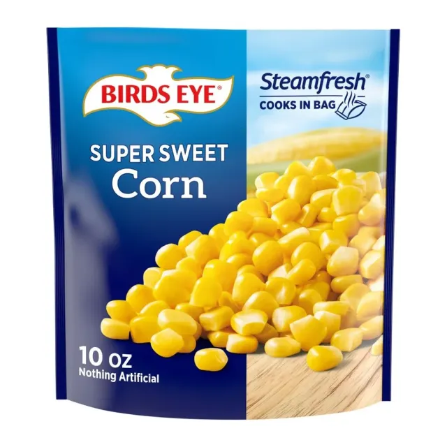 Birds Eye Super Sweet Corn, front of pack