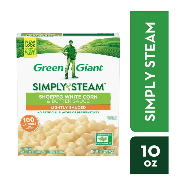 Green Giant Shoepeg white corn & butter sauce, front of pack