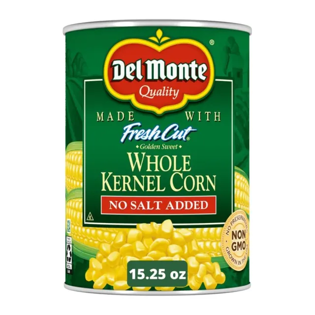 Del Monte Whole Kernel Corn, No Salt Added, front of pack
