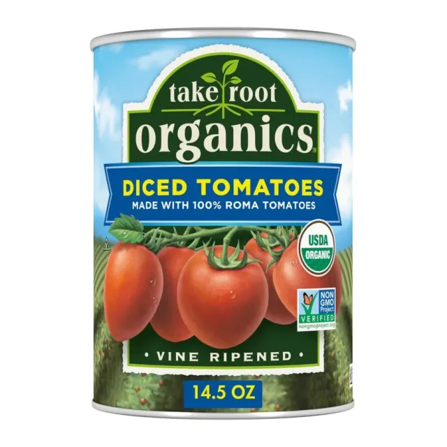 Take Root Organics Organic Diced Tomatoes, front of pack
