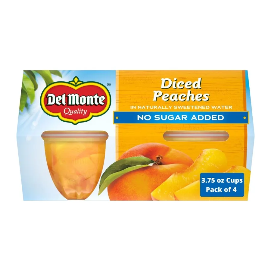 Del Monte No sugar added diced peaches, front of pack