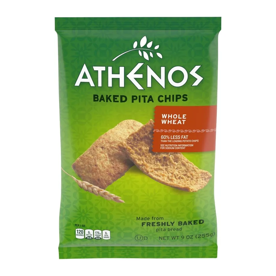 Athenos Whole wheat baked pita chips, front of pack