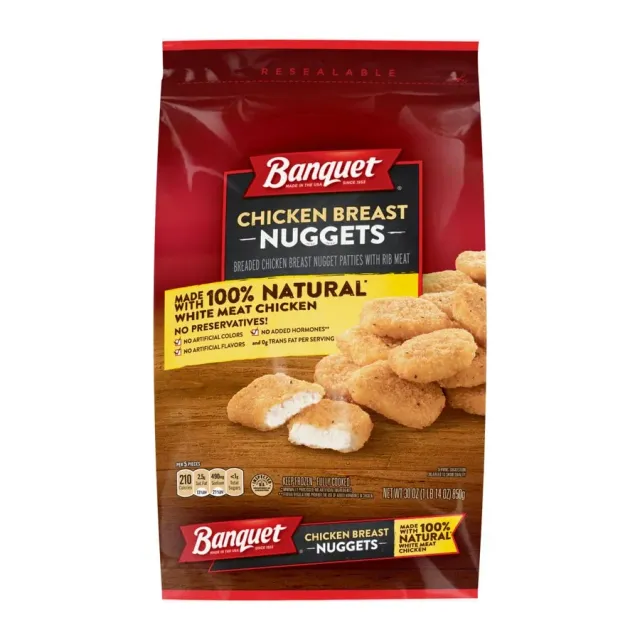 Banquet Chicken breast nuggets, front of pack