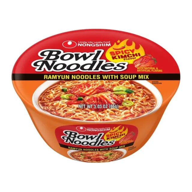 Nongshim Spicy Kimchi Bowl Noodle Soup, front of pack