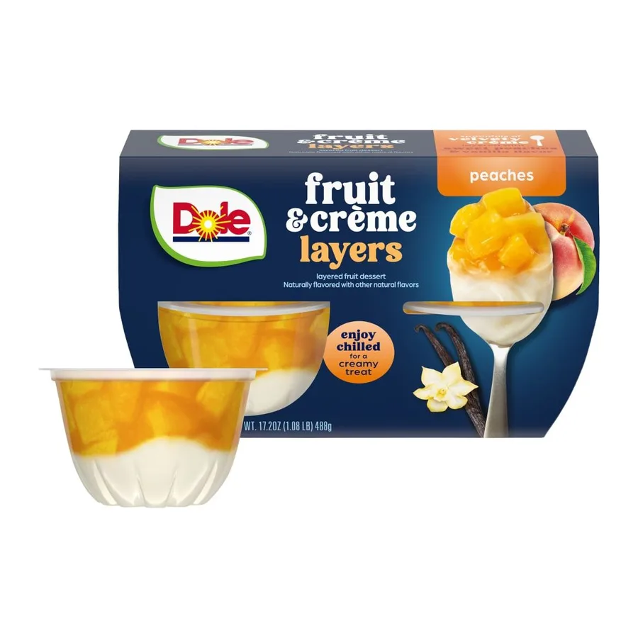 Dole Peaches & creme parfait cups, front of pack
