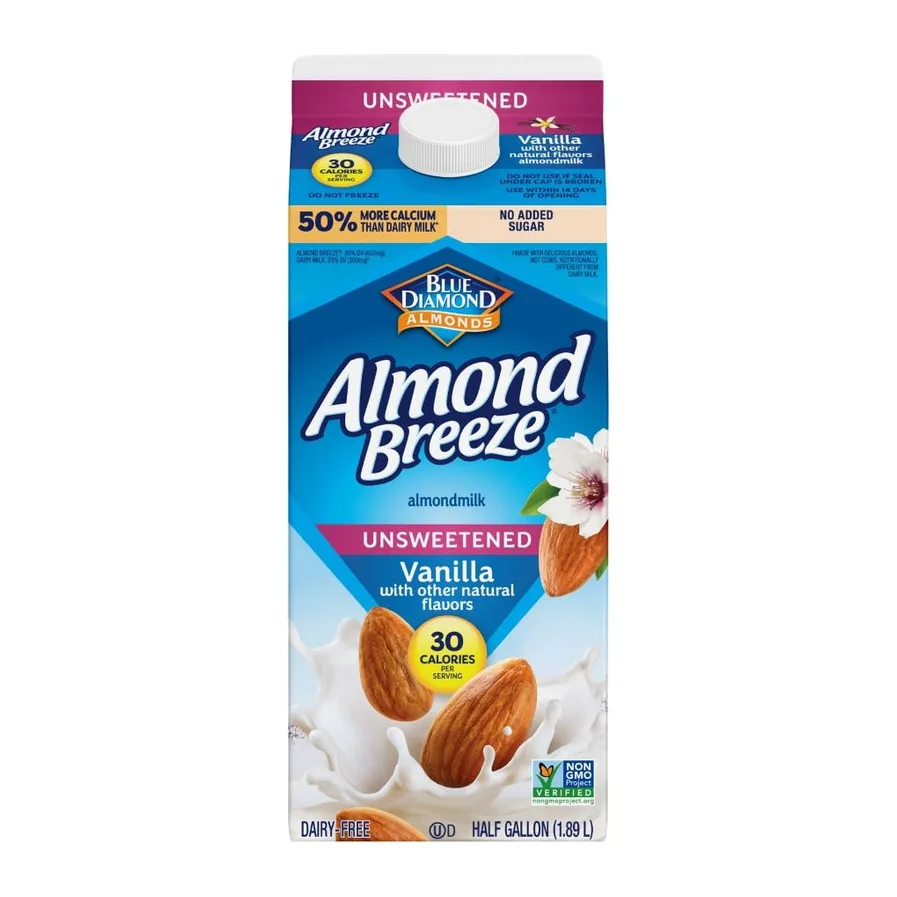 Blue Diamond Almond Breeze Almondmilk Unsweetened Vanilla Chilled, front of pack