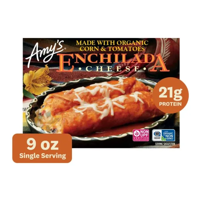 Amy's Organic corn & tomatoes frozen enchilada, front of pack