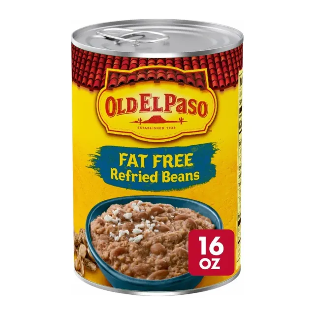 Old El Paso Refried Beans, front of pack