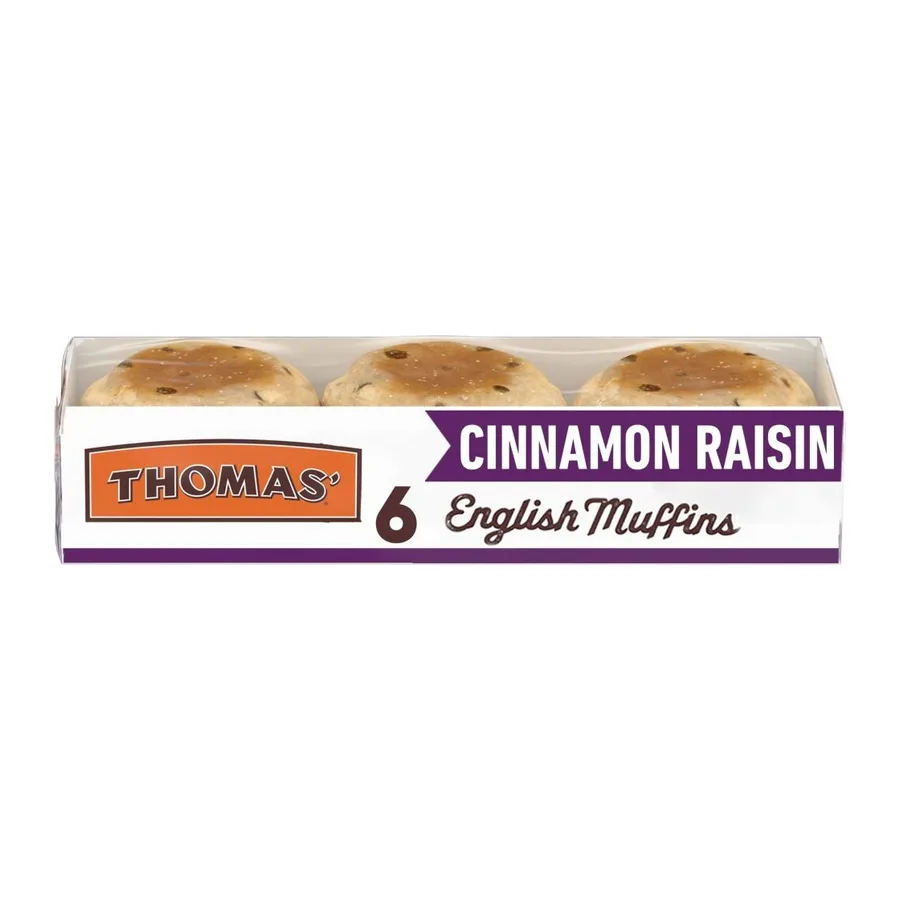 Thomas' Cinnamon Raisin English muffins, front of pack