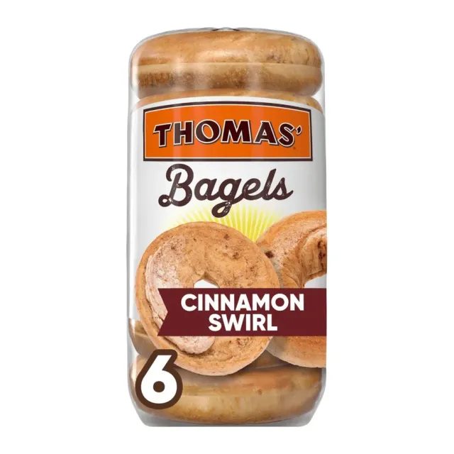Thomas' Pre-sliced cinnamon swirl bagels, front of pack