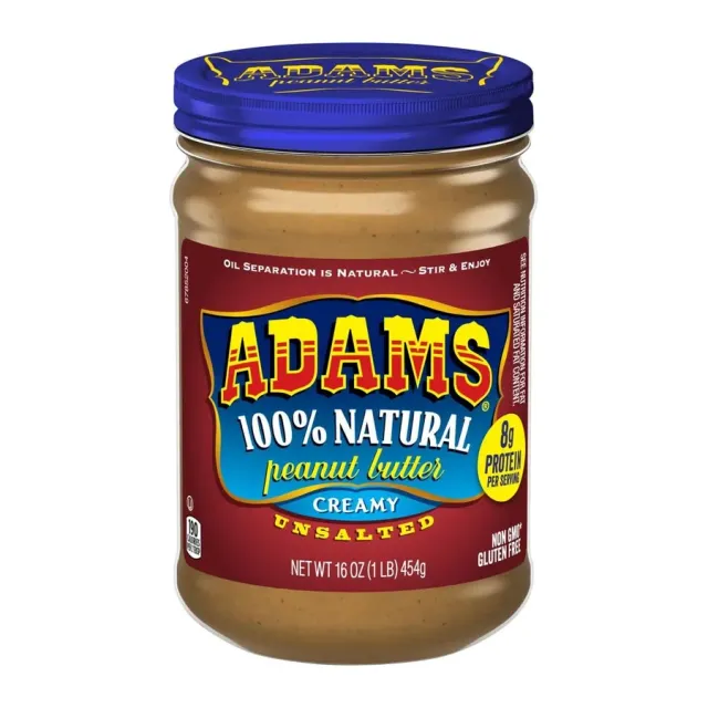 Adams Natural Peanut Butter Creamy Unsalted, front of pack
