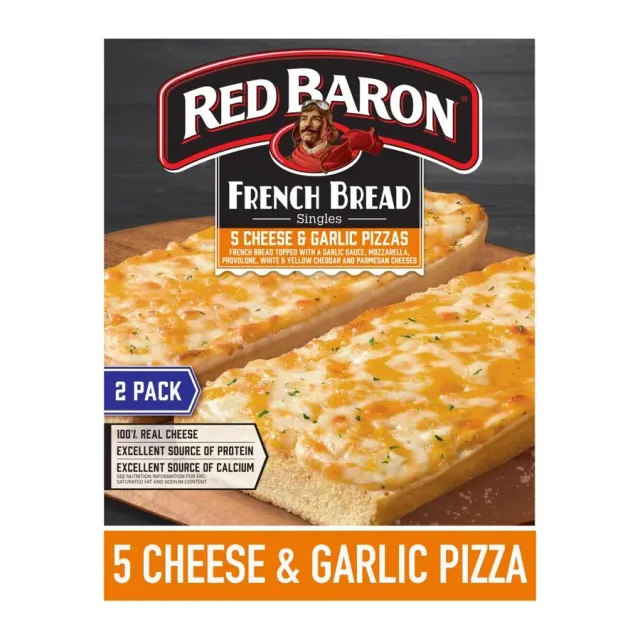 Red Baron French bread five cheese & garlic frozen pizza, front of pack