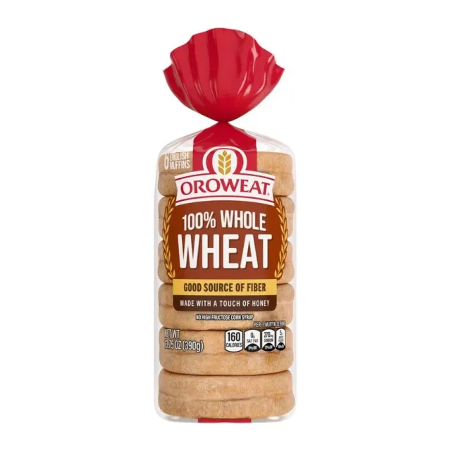 Oroweat 100% whole wheat English muffins, front of pack