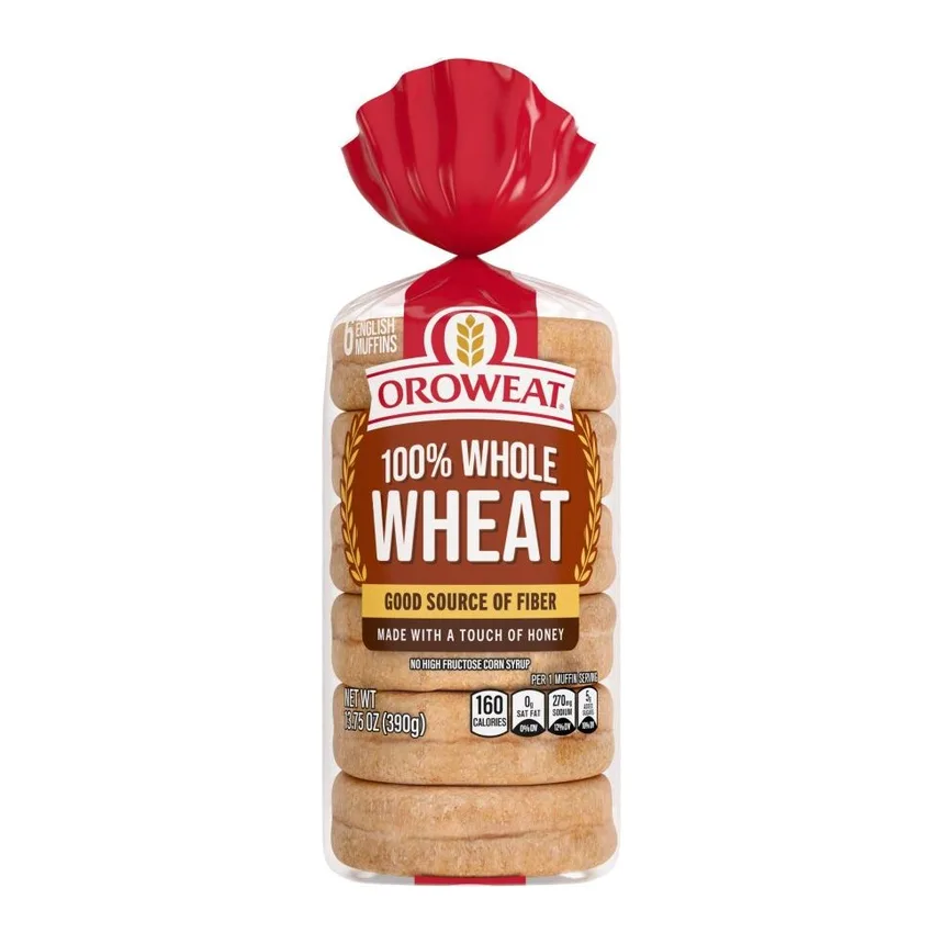 Oroweat 100% whole wheat English muffins, front of pack