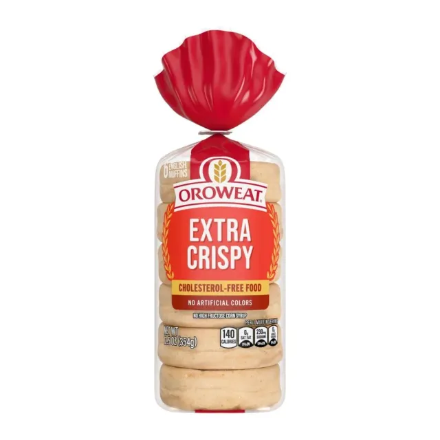 Oroweat Extra Crispy English muffins, front of pack