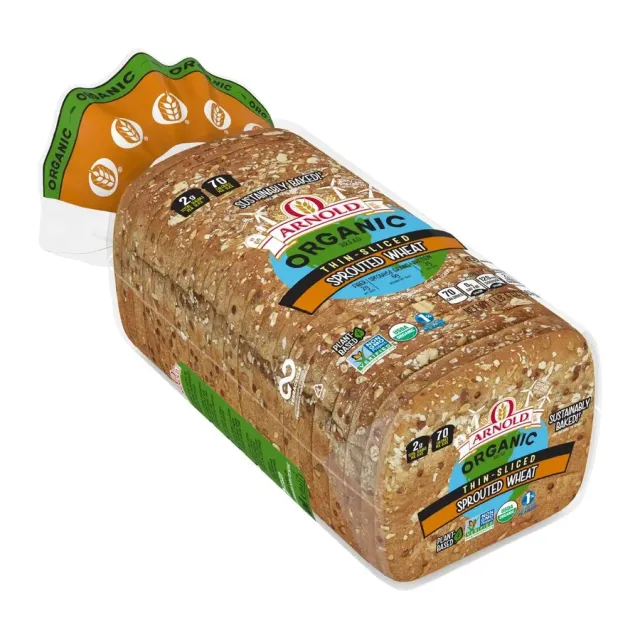 Arnold Organic Thin-Sliced Sprouted Wheat Bread, front of pack