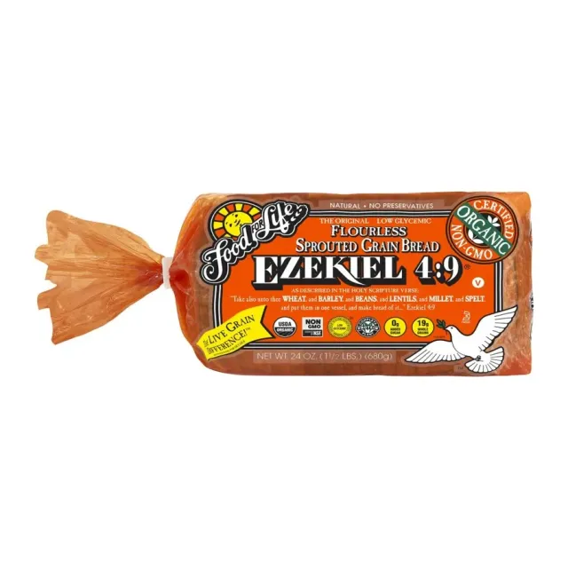 Food for Life Ezekiel 4:9 sprouted grain bread, front of pack