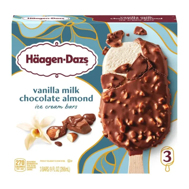 Haagen-Dazs Vanilla & almond ice cream bar, front of pack