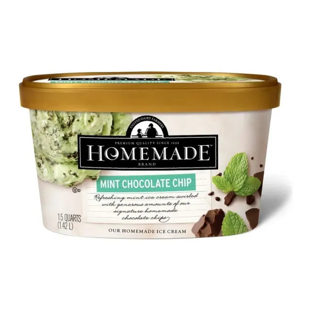 Homemade Brand Mint chocolate chip ice cream, front of pack