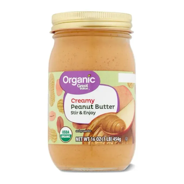 Great Value Organic stir creamy peanut butter, front of pack