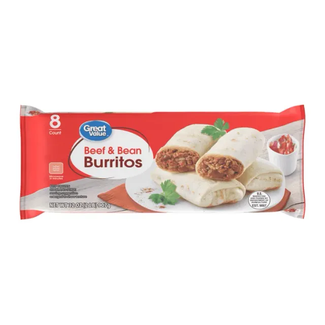 Great Value Beef & Bean Burritos, front of pack