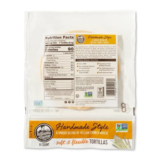 La Tortilla Factory Homestyle yellow corn tortillas, front of pack
