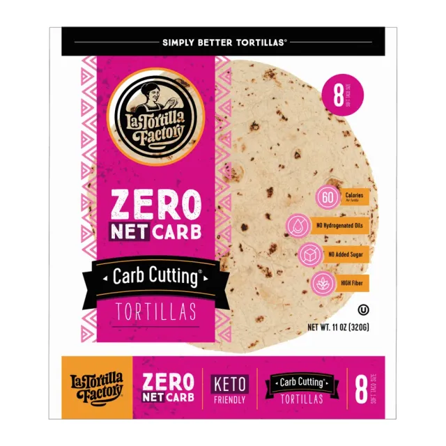La Tortilla Factory Zero net carb tortillas, front of pack