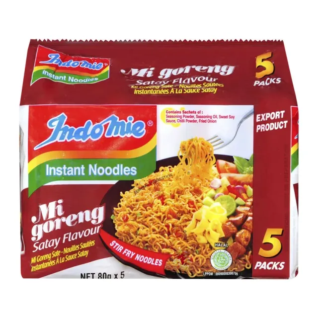 Indomie Mi Goreng Satay Flavour Instant Noodles, front of pack