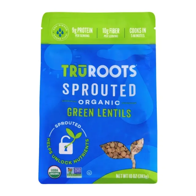 TruRoots Organic Sprouted Green Lentils, front of pack