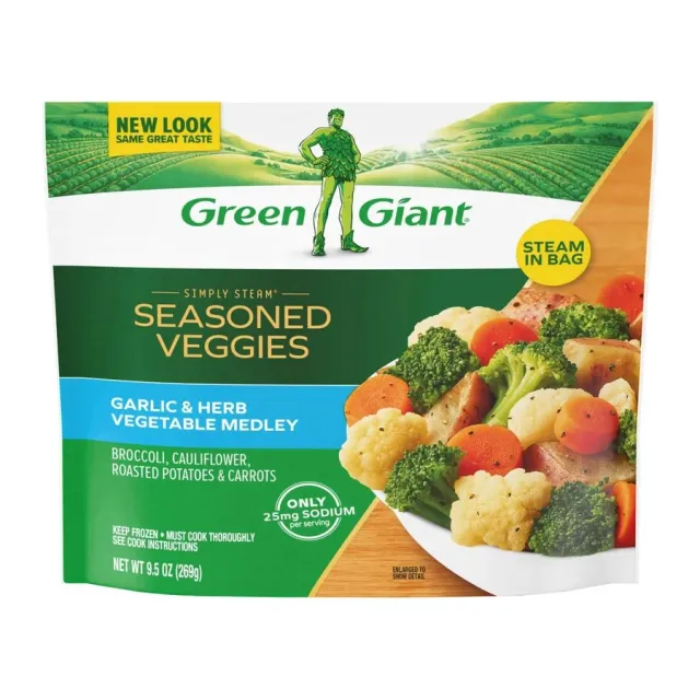 Green Giant Simply Steam Garlic and Herb Vegetable Medley, front of pack