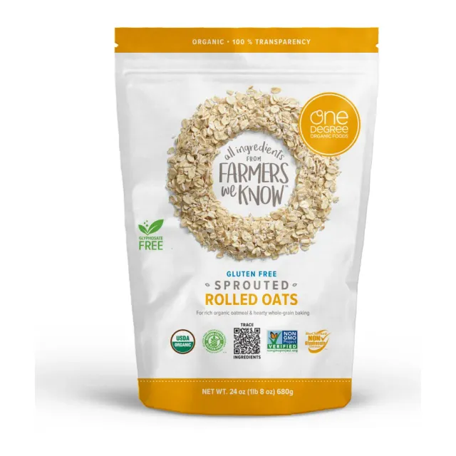 One Degree Organic Foods Organic Sprouted Rolled Oats, front of pack