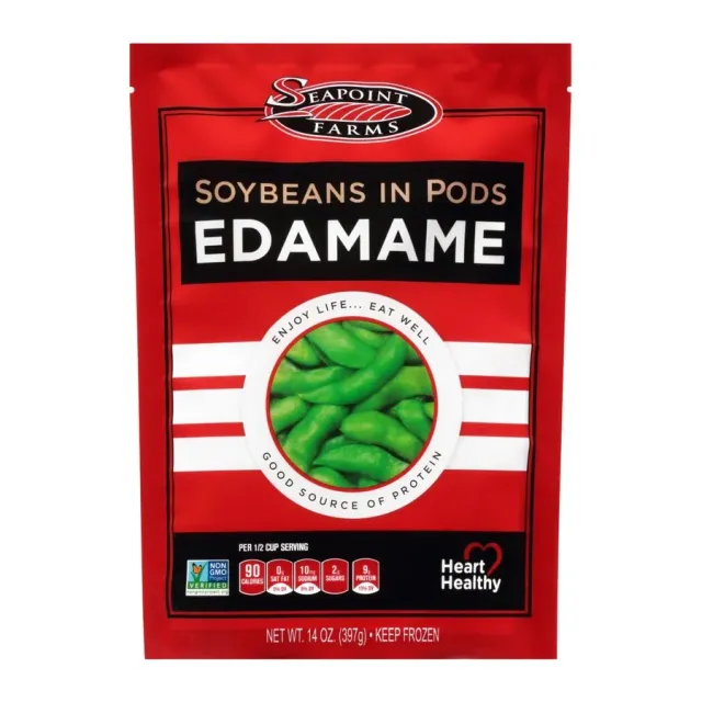 Seapoint Farms Edamame soybeans in pods, front of pack