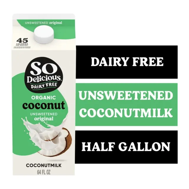So Delicious Organic Unsweetened Coconut Milk Beverage, Half Gallon, front of pack