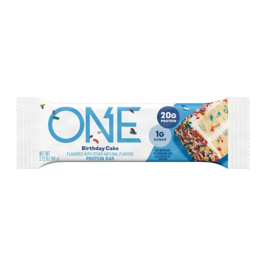 ONE Birthday Cake Protein Bar, front of pack