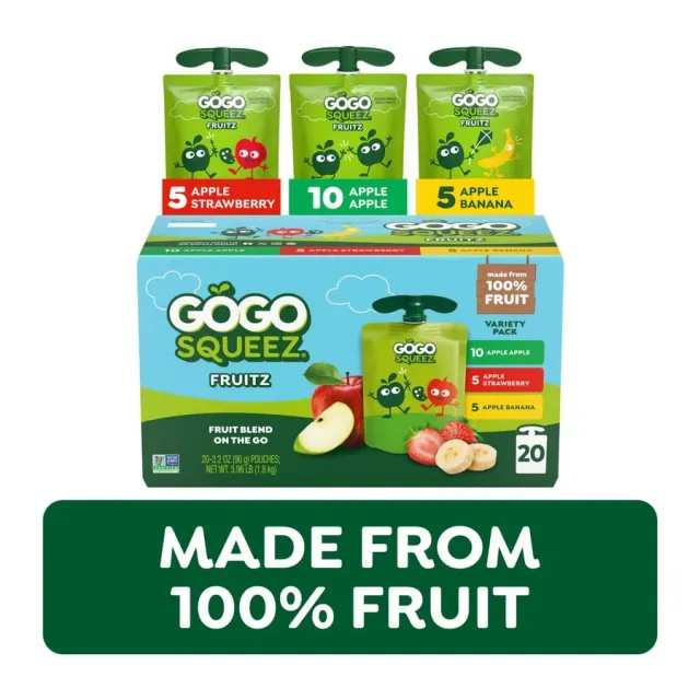 Gogo Squeez Variety Pack (Apple Apple/Apple Strawberry/Apple Banana) Fruit On The Go, front of pack