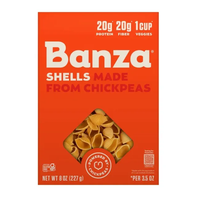 Banza Shells Chickpea Pasta, front of pack