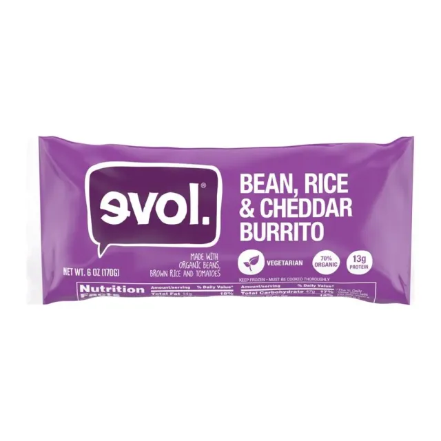 Evol Bean, Rice & Cheddar Burrito, front of pack