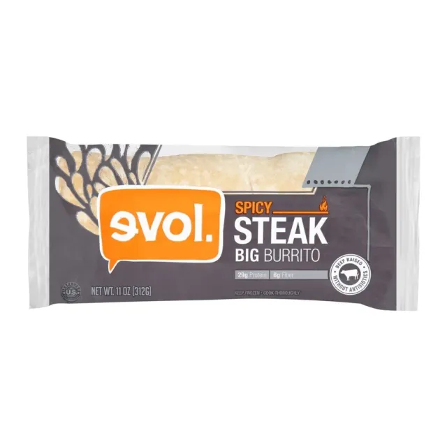 Evol Spicy Steak Burrito, front of pack